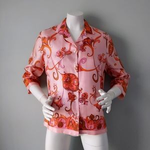 Rare! California Vintage Pink Satin Paisley Pajama Shirt S